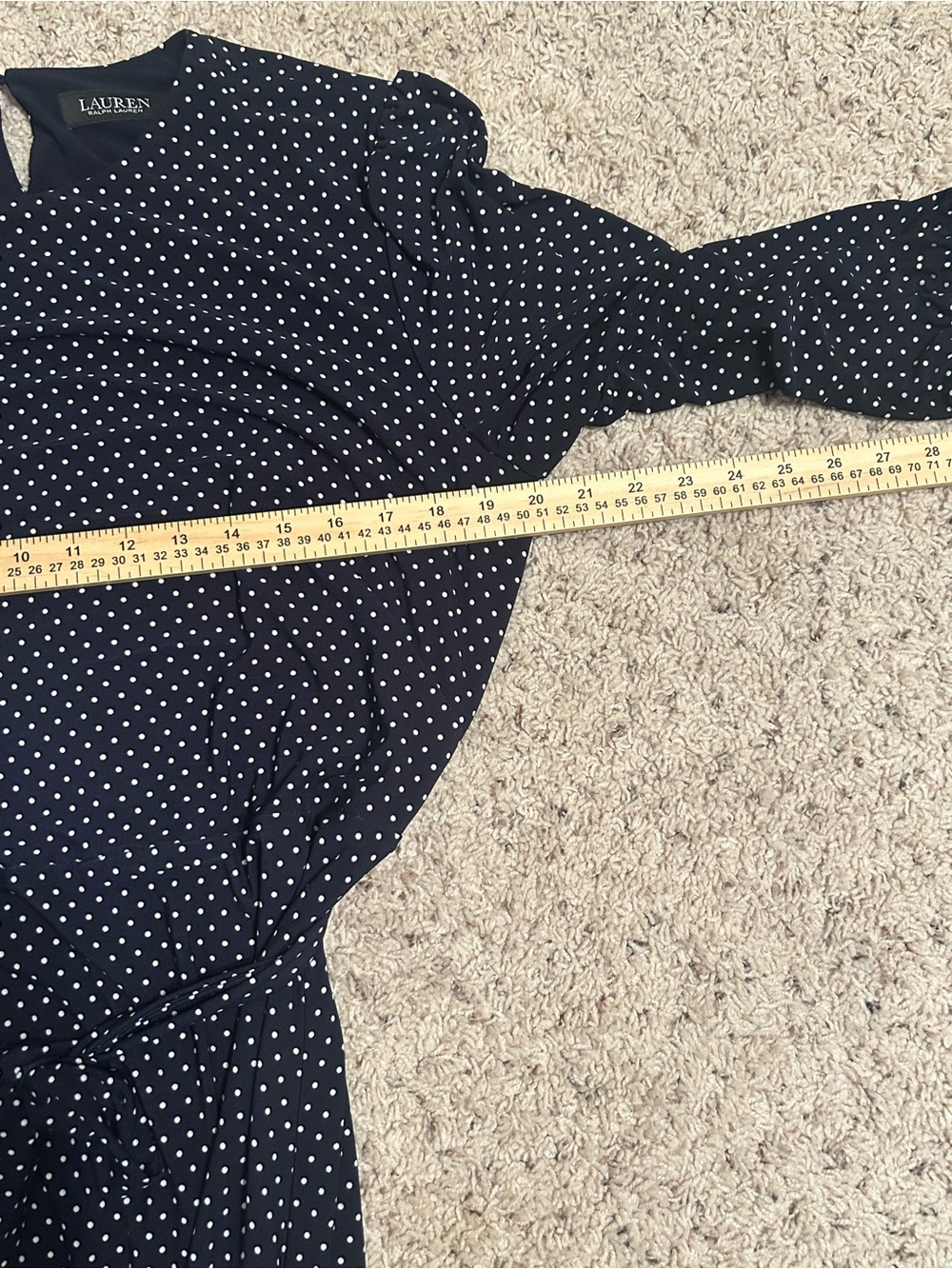 Lauren Ralph Lauren , black label, Navy Polka Dot Tie-Waist Midi Dress, Sz 16 - Picture 6 of 9